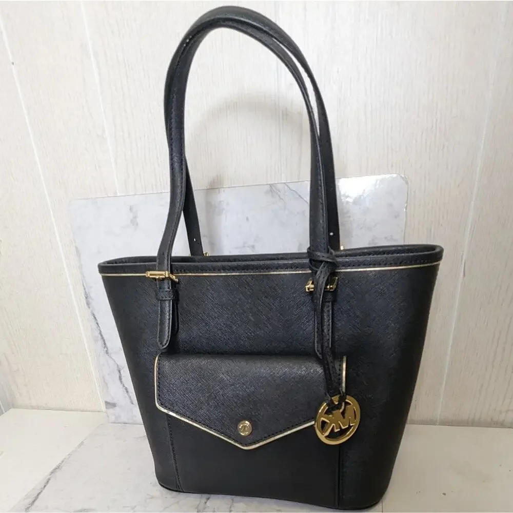 Michael Kors black handbag tote Frame jet set saffiano leather medium - Picture 11 of 13